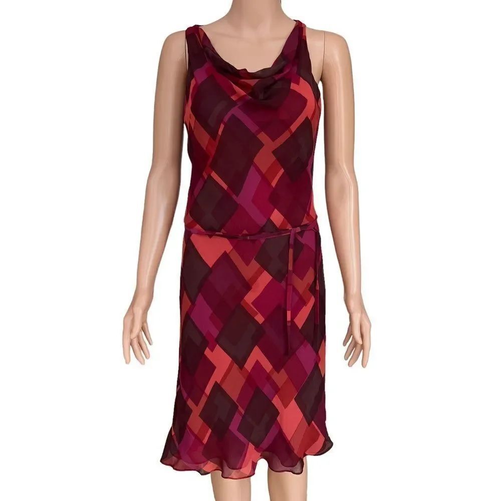 BROOKS BROTHERS Women’s Sleeveless Silk dress Geometric Print Purple/Magenta 4